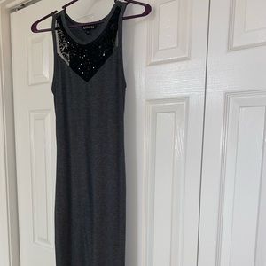 Express grey maxi dress with black bead embroidery